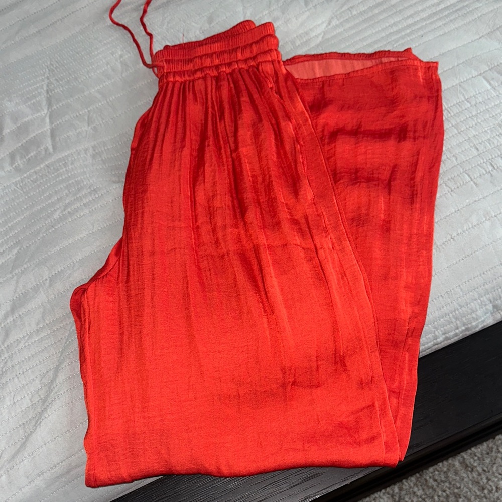 Vibrant Orangey Red Satin Pants